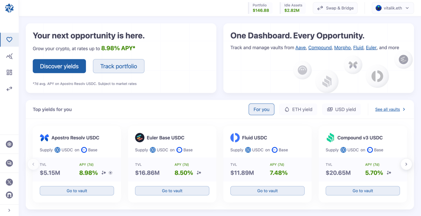 Preview of app.vaults.fyi application on desktop