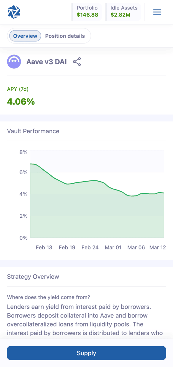 Preview of app.vaults.fyi application on mobile